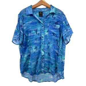 Disney x Torrid Womens Blouse Sz 1 Small Blue Chiffon Little Mermaid Princess